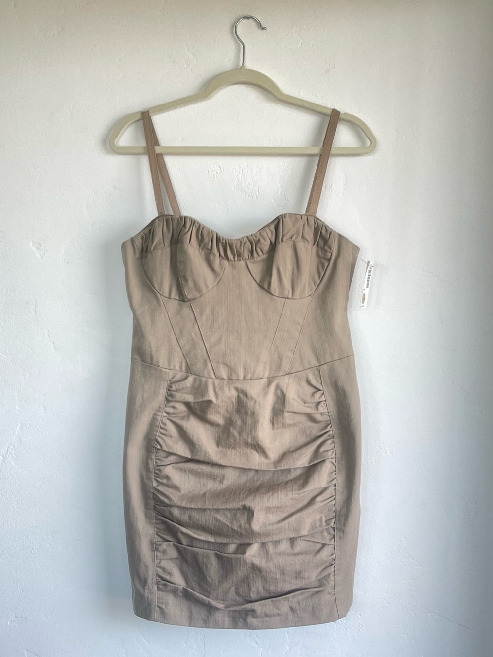 NWT Nanette Lepore Khaki Ruched Sweetheart Bustier Mini Dress